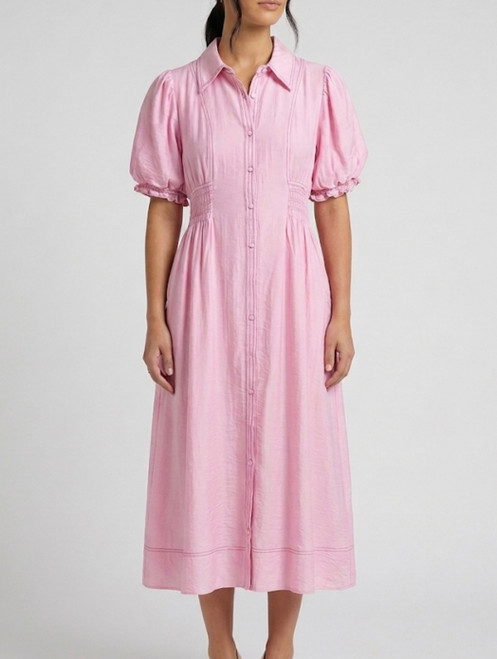 PINK BUTTONED MIDI DRESS