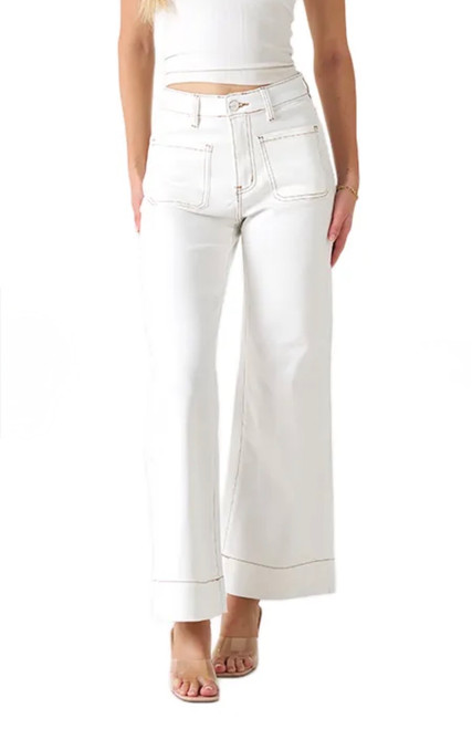 CREAM WIDE LEG JEANS 