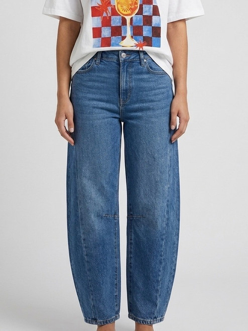 DARK DENIM BARREL LEG JEANS 