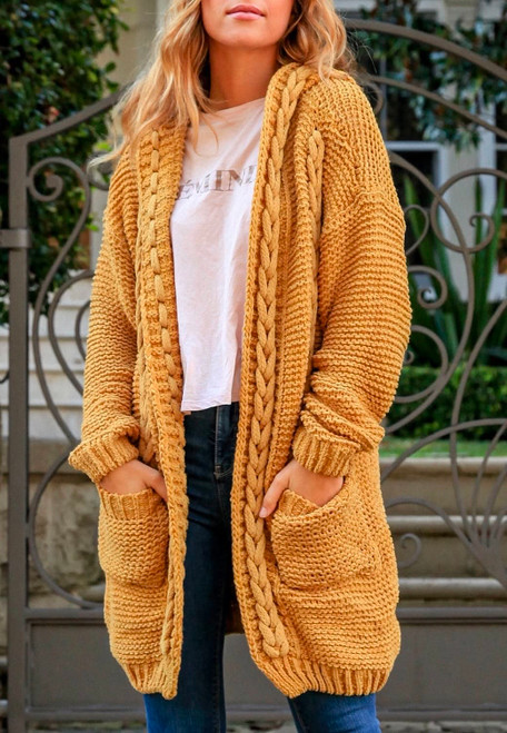 CABLE KNIT CARDIGAN MUSTARD