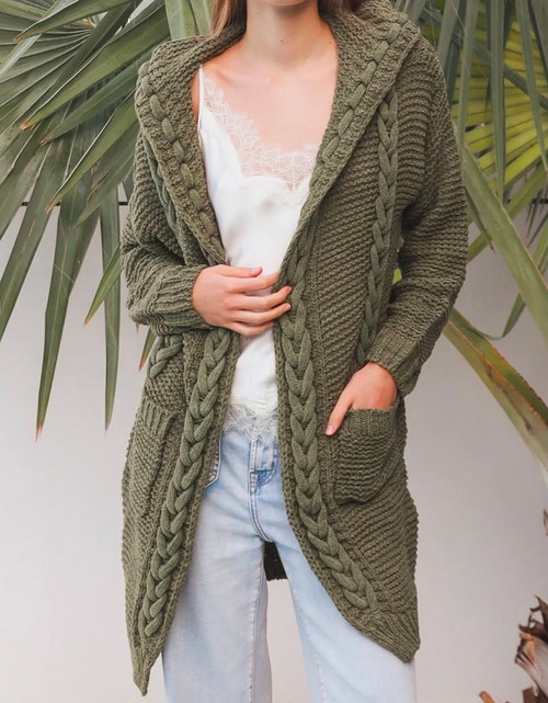 CABLE KNIT CARDIGAN MOSS 