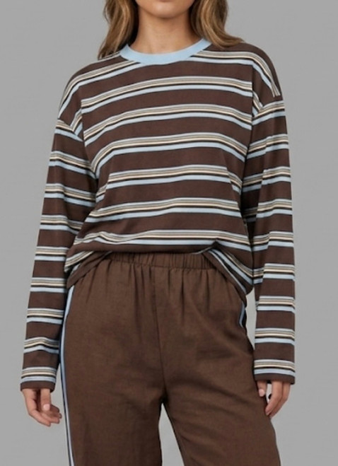 CHOCOLATE & BLUE STRIPE JERSEY  TOP 