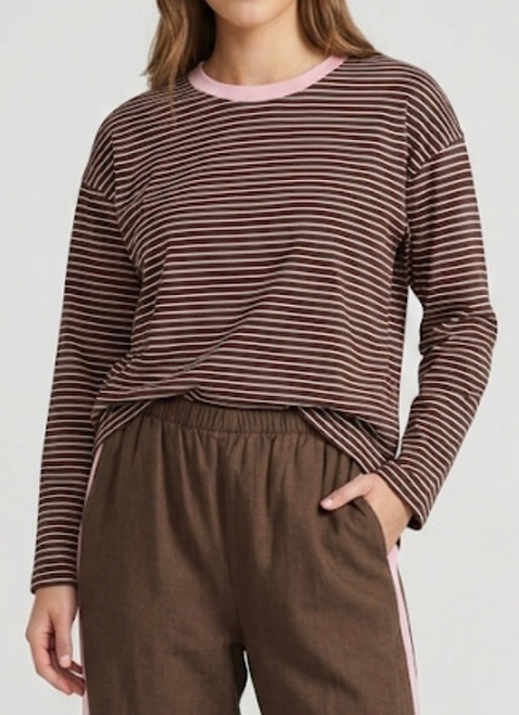 PINK & CHOCOLATE STRIPE JERSEY  TOP 
