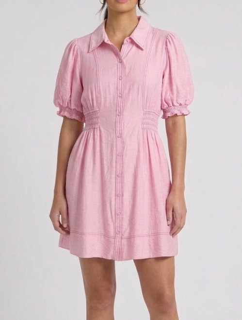 PINK BUTTONED MINI DRESS