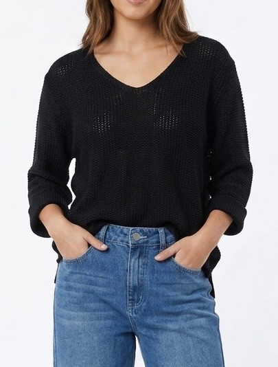 BLACK ROLL UP SLEEVE KNIT