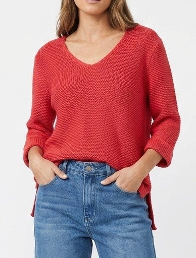 BRIGHT RED ROLL UP SLEEVE KNIT