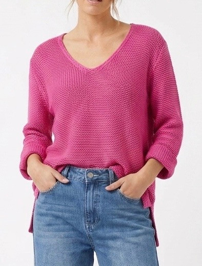 HOT PINK ROLL UP SLEEVE KNIT