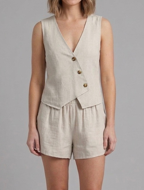 OATMEAL ASYMMTERIC VEST SET