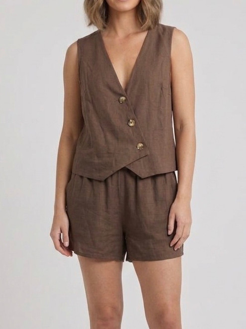 CHOCOLATE ASYMMETRIC VEST SET