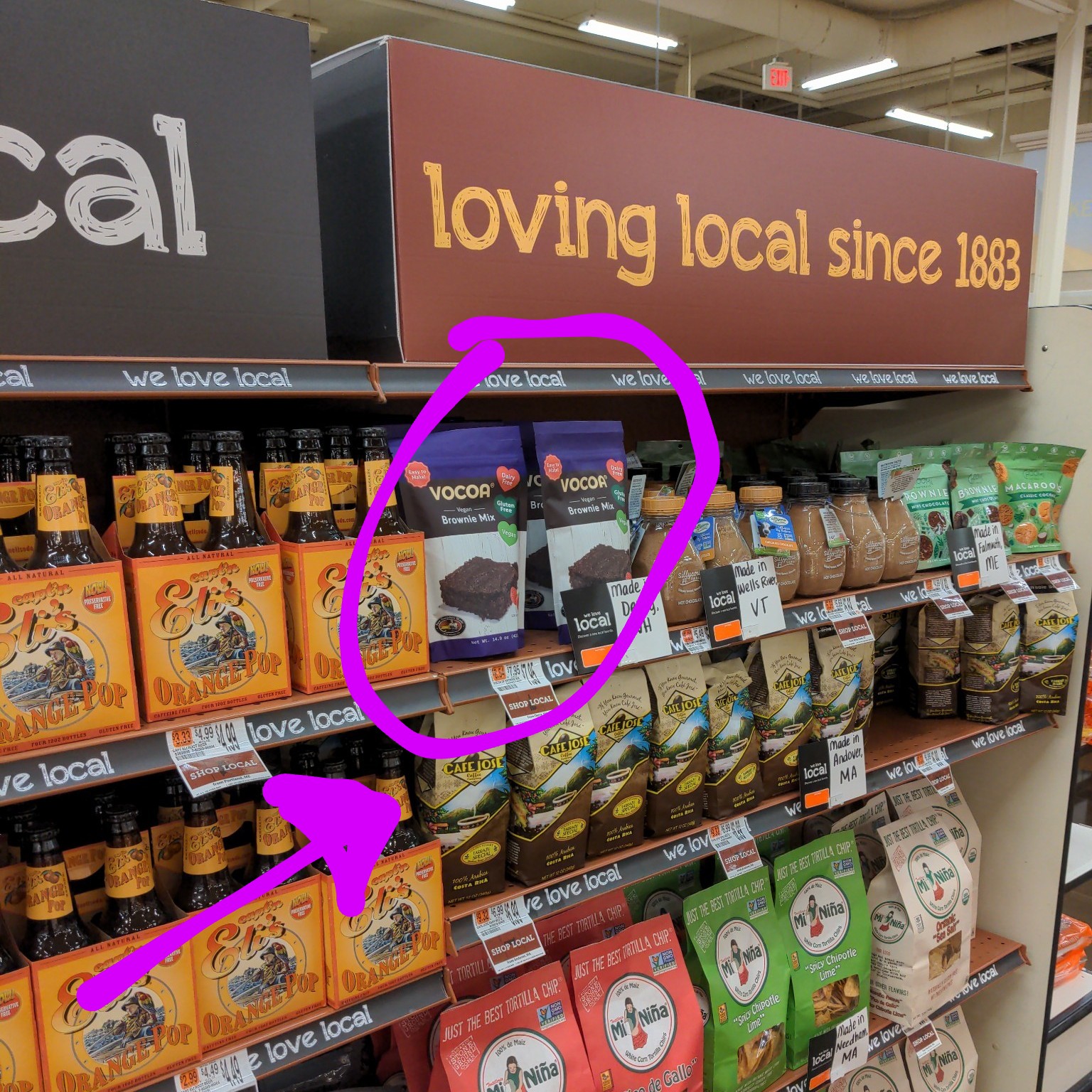 Vocoa Brownie Mix on display at Londonderry, NH Hannaford