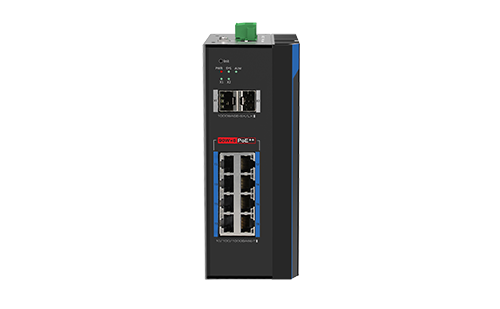 HGW-802SM-SER-PSE - 8x RJ45 + 2x SFP ports + 2x RS485/422/232 serial ports  Gigabit Ethernet Managed PoE Industrial fiber switch 240W total power, DIN