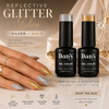 Silver and gold reflective glitter manicure with flash effect