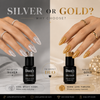 Reflective glitter gel polish under normal light and camera flash