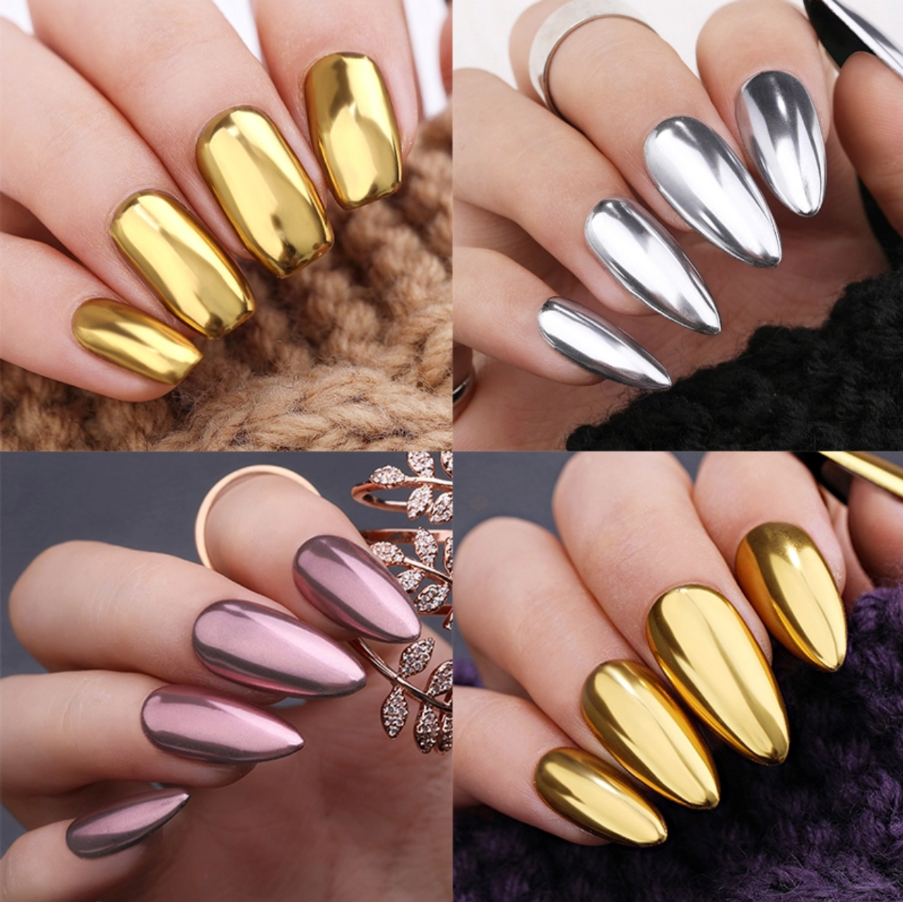 Vettsy Nail Art Chrome Powder-Gold Mirror Nails