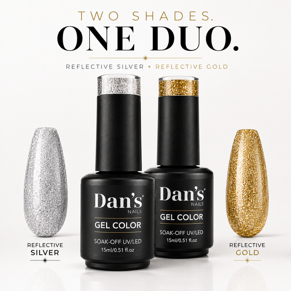 Dan's Nails silver and gold reflective glitter gel polish set