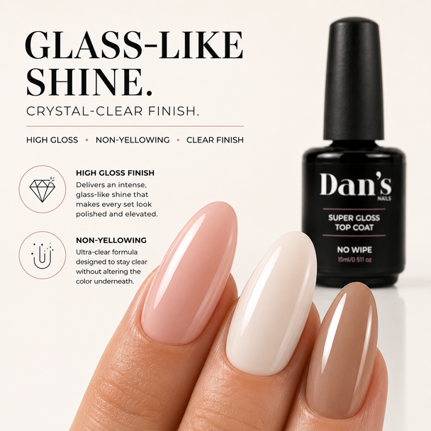 Nude and milky white manicure hight gloss finish top coat