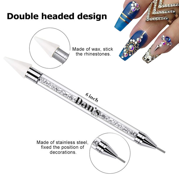 Rhinestone Picker Dotting Pen, Dual-ended Rhinestone Gems Crystals Studs Picker Wax Pencil Pen Crystal Beads Handle Manicure