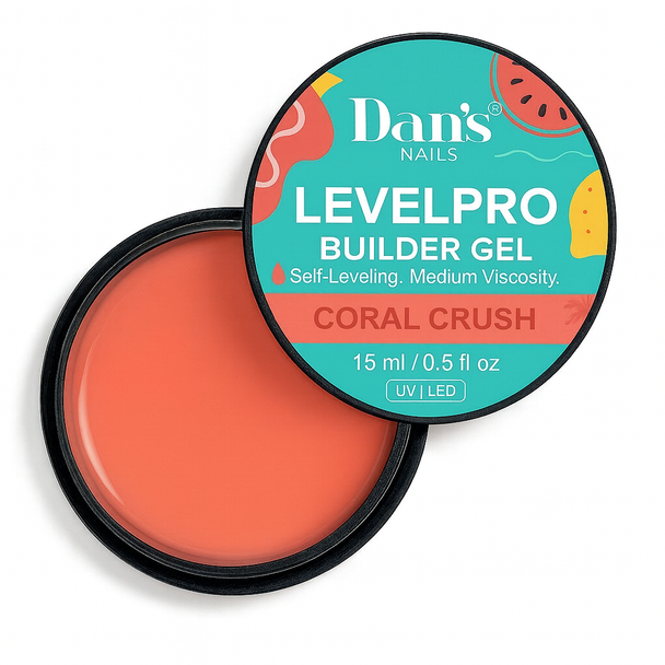 LevelPro Builder Gel Coral Crush – pastel coral shade builder gel in open jar