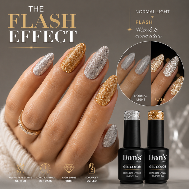 Silver and gold reflective glitter gel polish for nail art