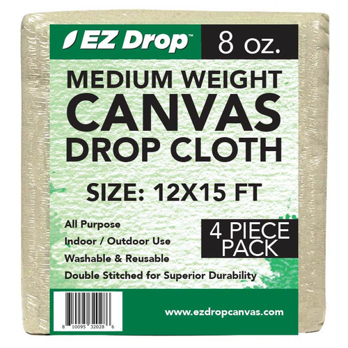 12 ft. x 15 ft. Canvas Dropcloth - 8 oz. – 4 pack