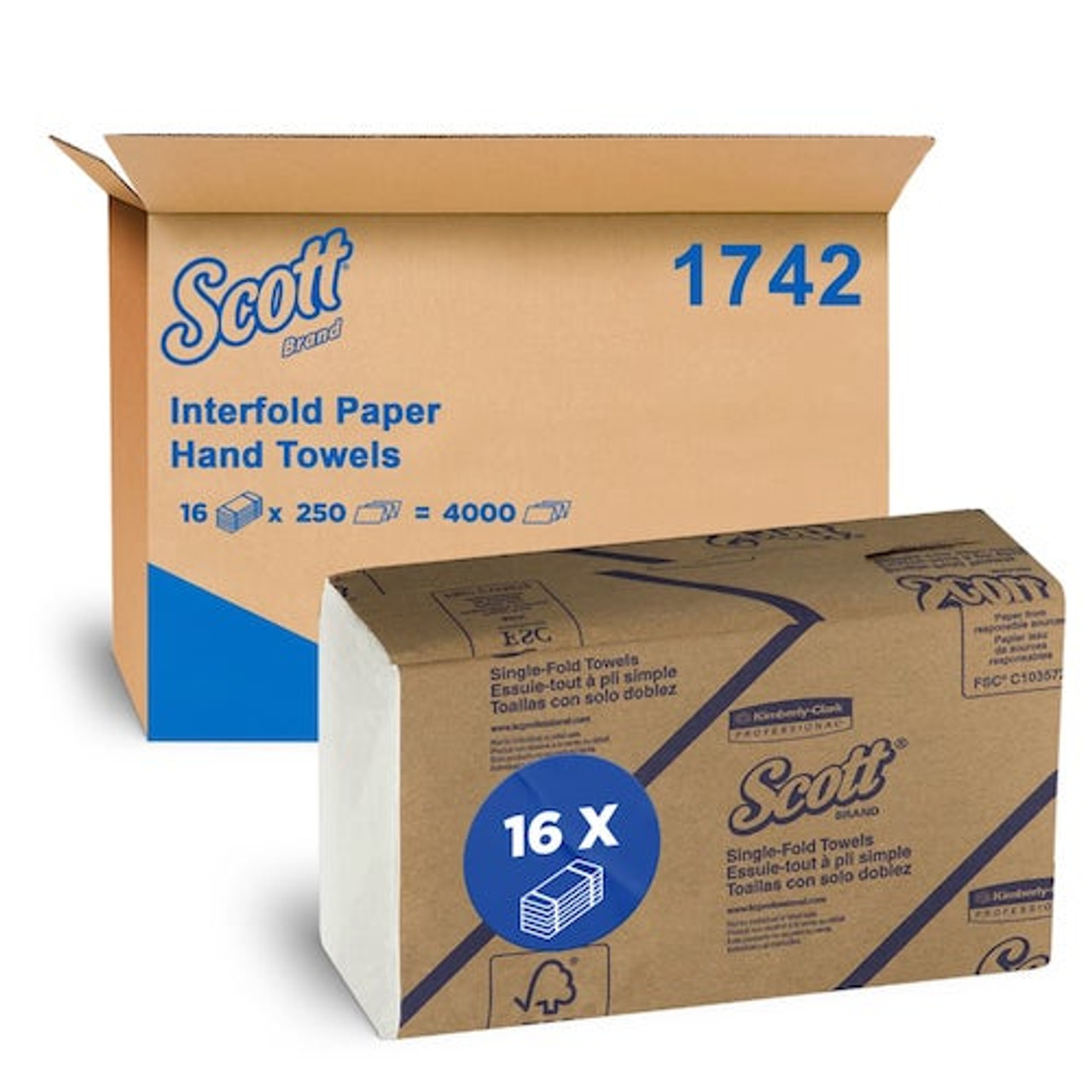 Scott Interfold Hand Towel 16 Packs x 250 Towels (1742)
