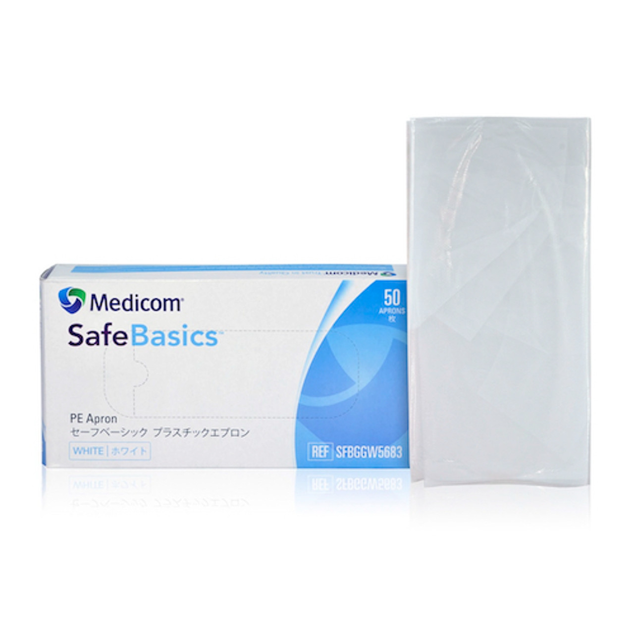SafeBasics PE Apron Disposable White 50/box (MED5683)