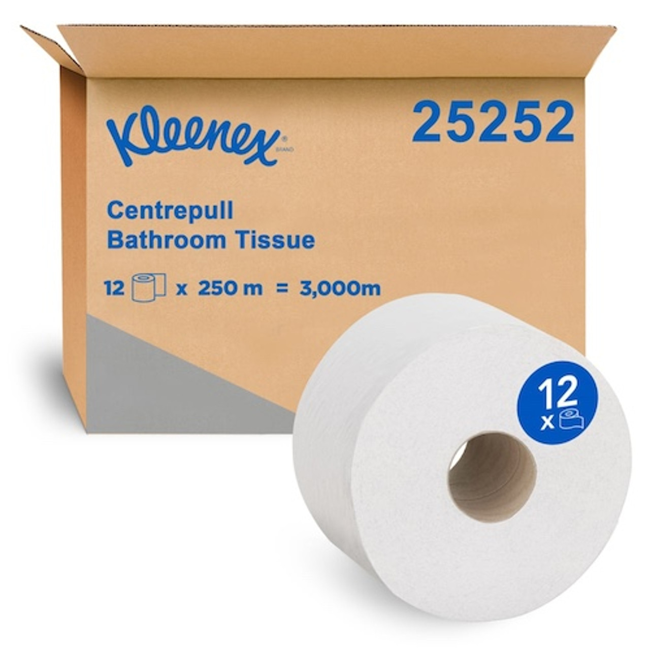 Kleenex Twin Centre Pull Bathroom Tissue 2 Ply 250M x 12 Rolls (25252)