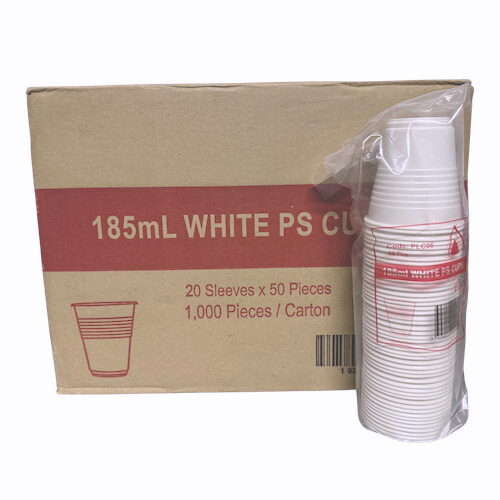 Aberdeen Plastic Cup 6oz 185ml Rolled Rim White 1000 Cups (PLC06)