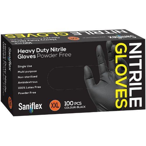 Saniflex Heavy Duty Black Nitrile Gloves XXLarge 100/box