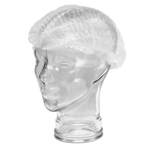 White Disposable Crimped Hairnet, 53cm, latex free hair protector, one size fits all, polypropylene material.