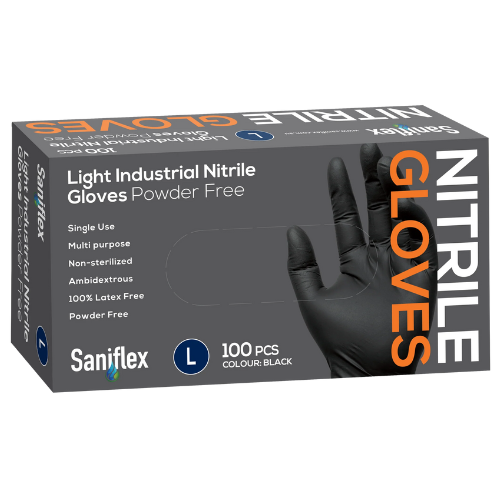 Saniflex Light Industrial Black Nitrile Gloves Large 100/box