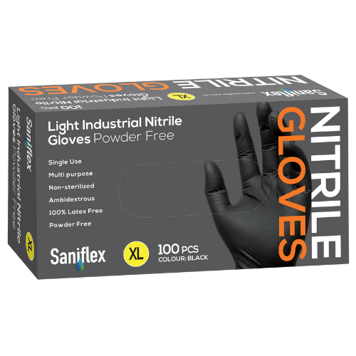 Saniflex Light Industrial Black Nitrile Gloves XLarge 100/box