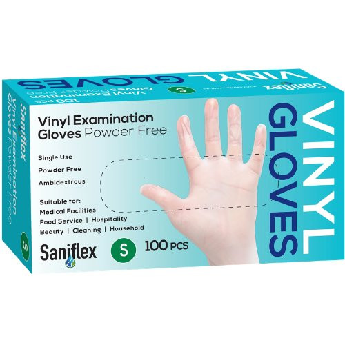 Saniflex Clear Vinyl Gloves Powder Free Small 100/box