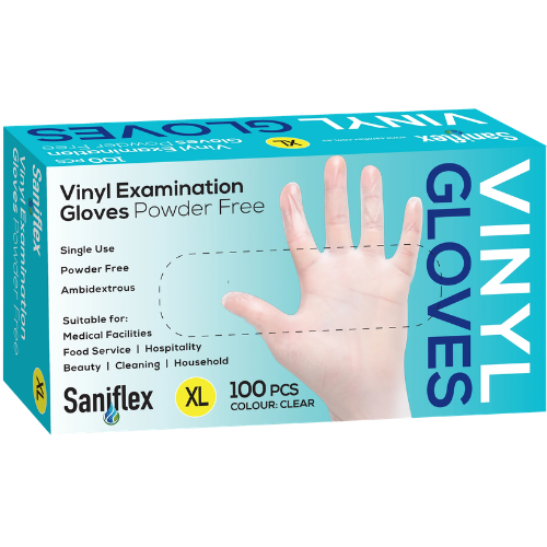Saniflex Clear Vinyl Gloves Powder Free XLarge 100/box