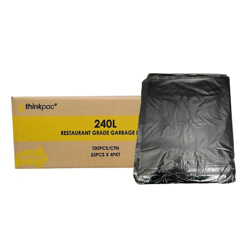 Thinkpac Restaurant Grade 240 Litres Garbage Bags Black 100/ctn