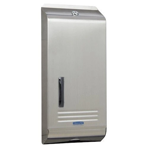 Kimberly Clark Compact Stainless Steel Dispenser, lockable, 214mm wide, in stainless steel finish.