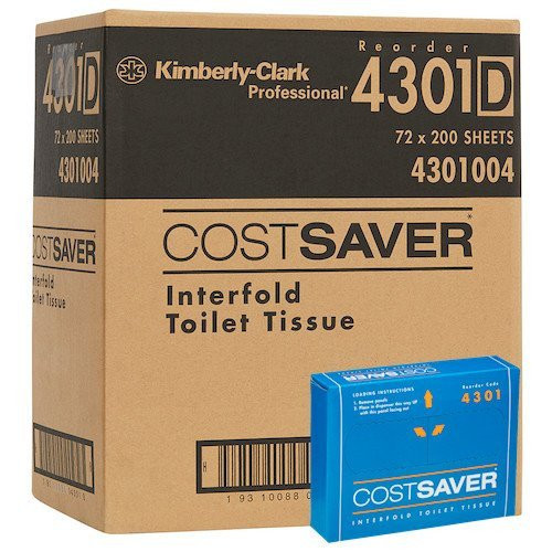 Kimberly Clark Costsaver Interfold Toilet Tissue 72 packs, white, 17.5cm x 11.5cm, Costsaver packaging.
