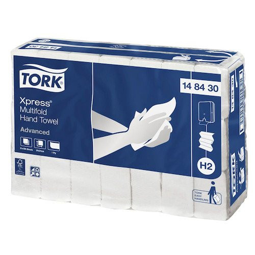 Tork Xpress Multifold Hand Towel Slimline H2 System, 21 packs of white paper hand towels.