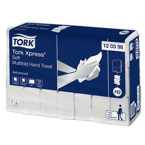 Tork Advanced Multifold Hand Towel H2 System 21 Packs, white multifold hand towels, 180 sheets.
