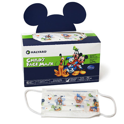 Halyard Child's Face Mask Disney, white with Disney character print, pleat style, for ages 4-12.