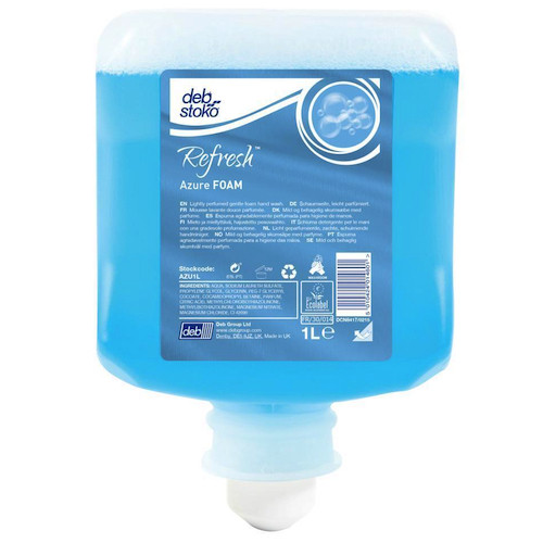 Deb Refresh Azure Foam Wash 6 Cartridges x 1 Litre Deb6000 blue hand wash dispenser.