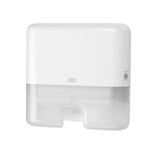 Tork Xpress Multifold Mini Hand Towel Dispenser H2 in white, plastic, compact multifold towel dispenser.