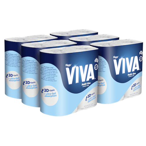 Kleenex Viva Multi-Use Kitchen Towel, 6 packs, 120 sheets, 12 rolls, White cleaning towels.