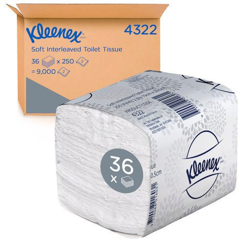 Kleenex Interleaved 2 Ply Toilet Tissue 4322, premium commercial toilet paper for washrooms
