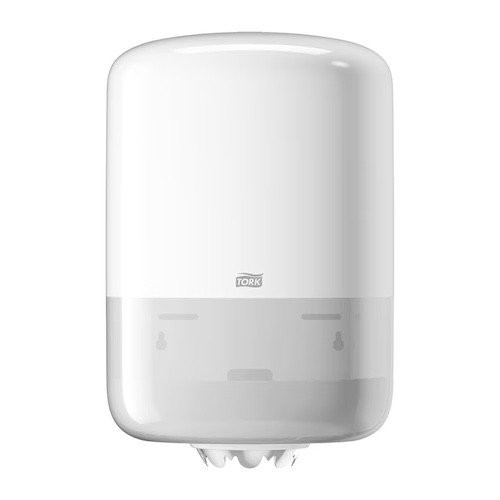 Tork Centrefeed Dispenser White M2 System (559000), white plastic dispenser with translucent front window.