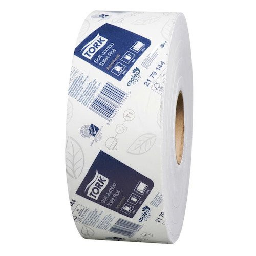 Tork Toilet Paper Jumbo roll, 2Ply, 320m, 6 rolls, T1 System, white color.