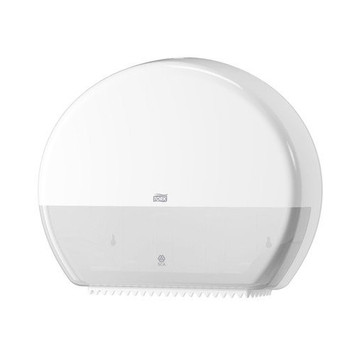 Tork Jumbo Toilet Roll Dispenser T1 White (554030), plastic, white, large capacity toilet roll holder.