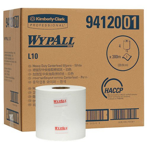 WypAll L10 Heavy Duty Centrefeed Wiper, White, 4 Rolls x 300M, Heavy Duty Wiping System.