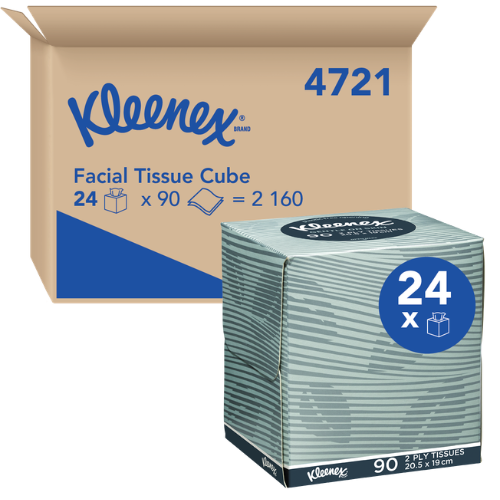 Kleenex Facial Tissue Cube 2Ply 24 Packs x 90 Tissues white tissue box and cube.