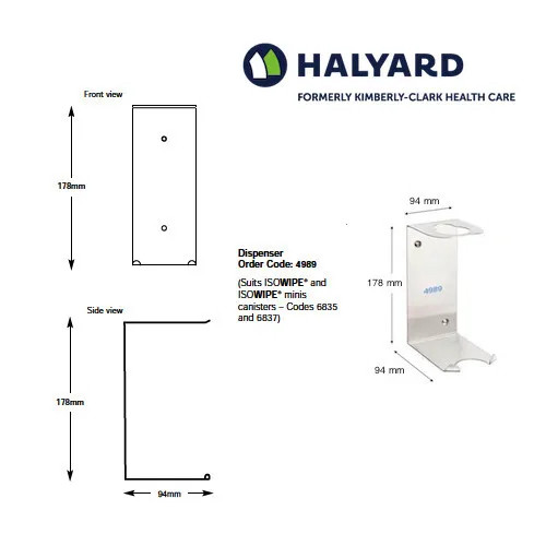 Halyard ISOWIPE Bactericidal Wipes Stainless Steel Wall Bracket (4989)